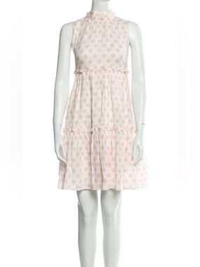 Lisa Marie Fernandez Pink Polka Dot Ruffle Neck Mini Dress